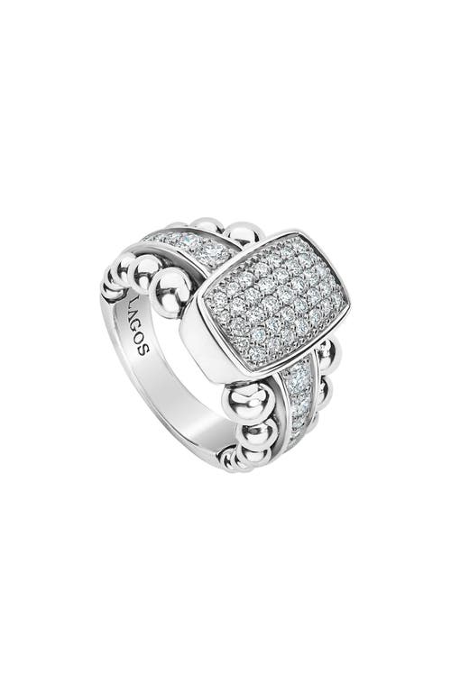 Shop Lagos Caviar Spark Vertical Statement Ring In Silver/diamond