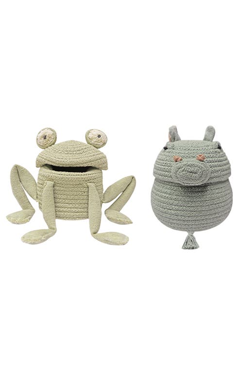 Lorena Canals Set of 2 Frog & Pig Lidded Baskets in Green 