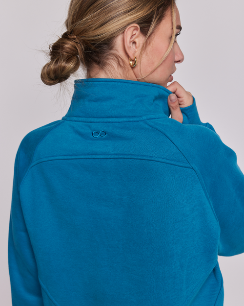 Shop Rebody Active Effortless Fleece Crop Half Zip Sweatshirt In Moroccan Blue