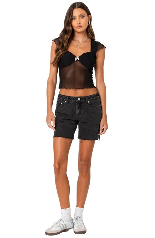 Edikted Tomboy Low Rise Cutoff Denim Shorts In Black-washed