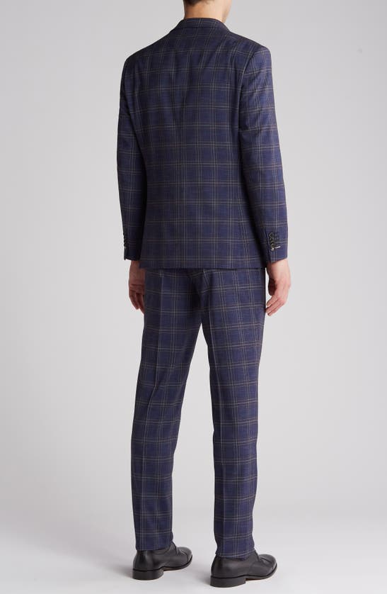 Shop English Laundry Plaid Trim Fit Peak Lapel Two-piece Suit In Navy