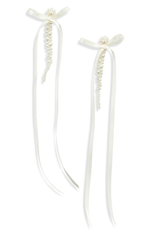 Shop Simone Rocha Bow Ribbon Imitation Pearl Drop Earrings In Pearl/ivory