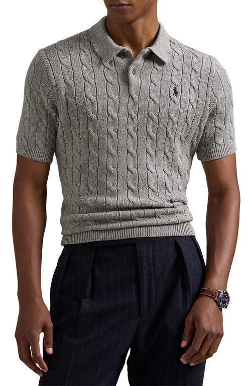 Shop Polo Ralph Lauren Roving Cotton Cable Knit Polo Sweater In Fawn Grey Heather