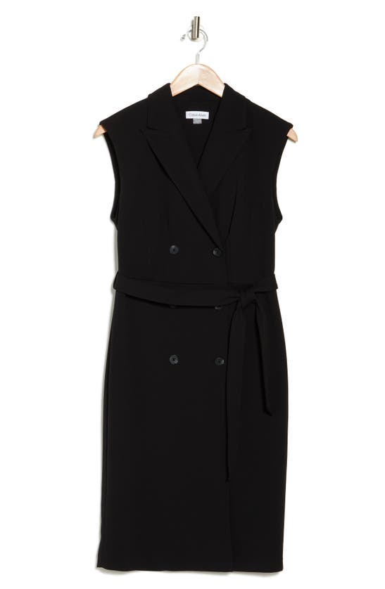 Shop Calvin Klein Sleeveless Double Breasted Trench Dress In Black