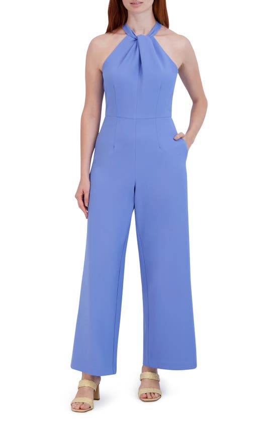 Julia Jordan Twist-front Halter Jumpsuit In Blue Bell