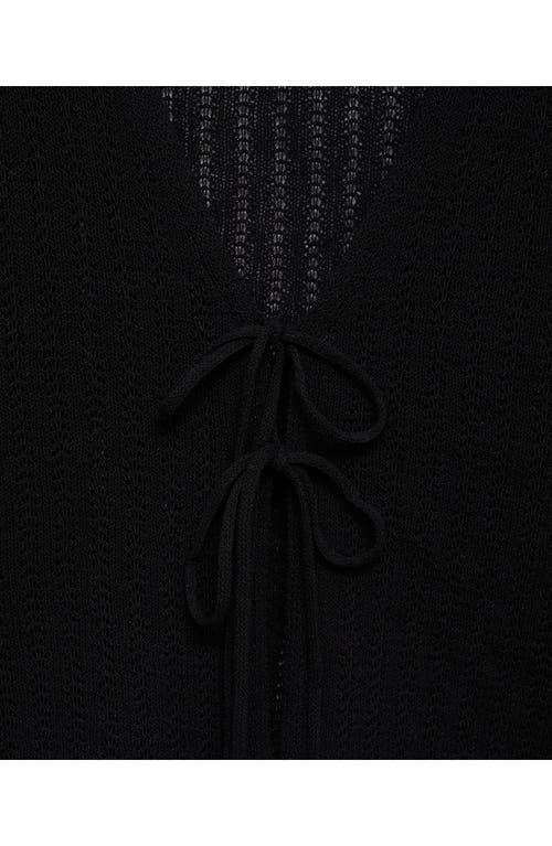 Shop Mango Tie Front Open Stitch Cardigan In Black