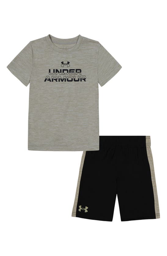 Under Armour Kids' Ua Big Core Side Panel T-shirt & Shorts Set In Timberwolf Taupe