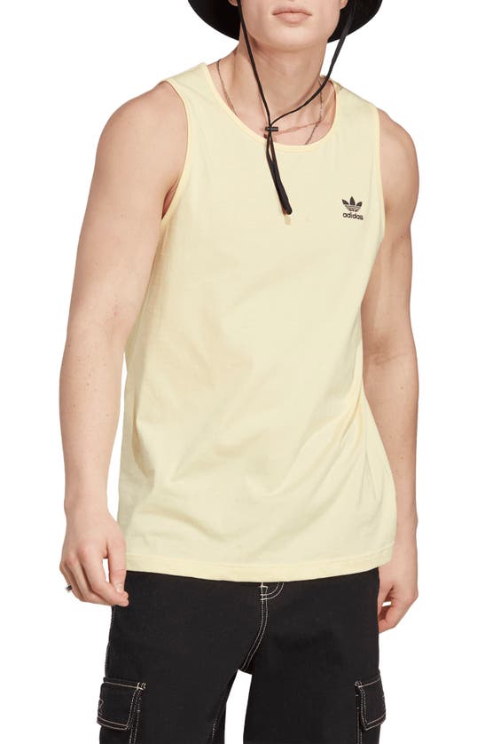 Adidas Originals Trefoil Essentials Tank Top Man T-shirt Light Yellow Size S Cotton In Almost Yellow
