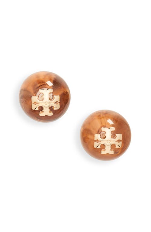 Tory Burch Stacked-T Logo Stud Earrings in Tory Gold /Lilac at Nordstrom