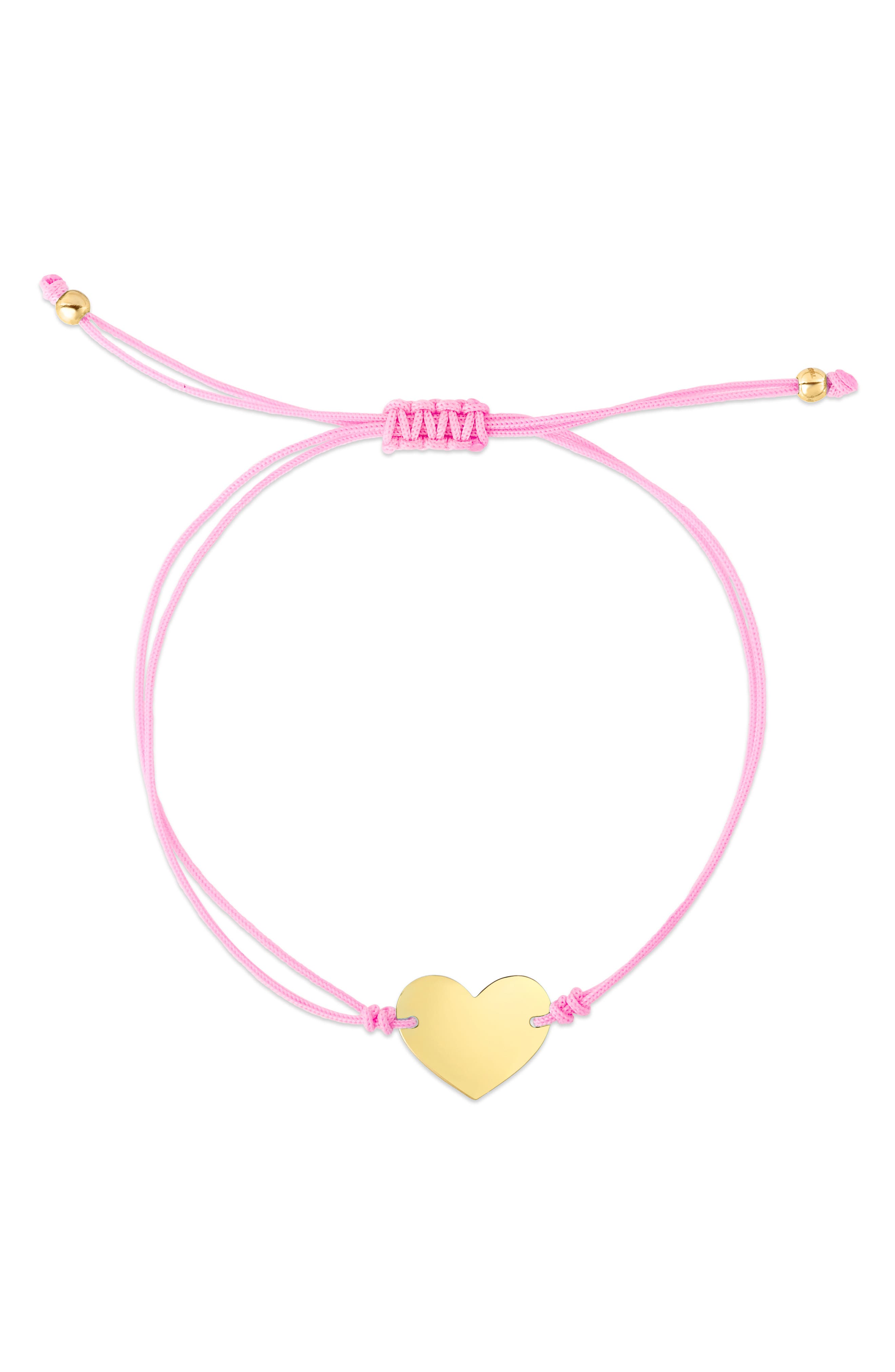 Karat Rush 14k Gold Heart Slider Bracelet In Gold And Hot Pink Cord