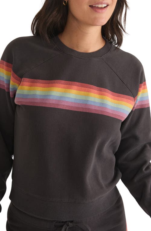 Shop Marine Layer Anytime Stripe Raglan Sweatshirt In Washed Black Stripe