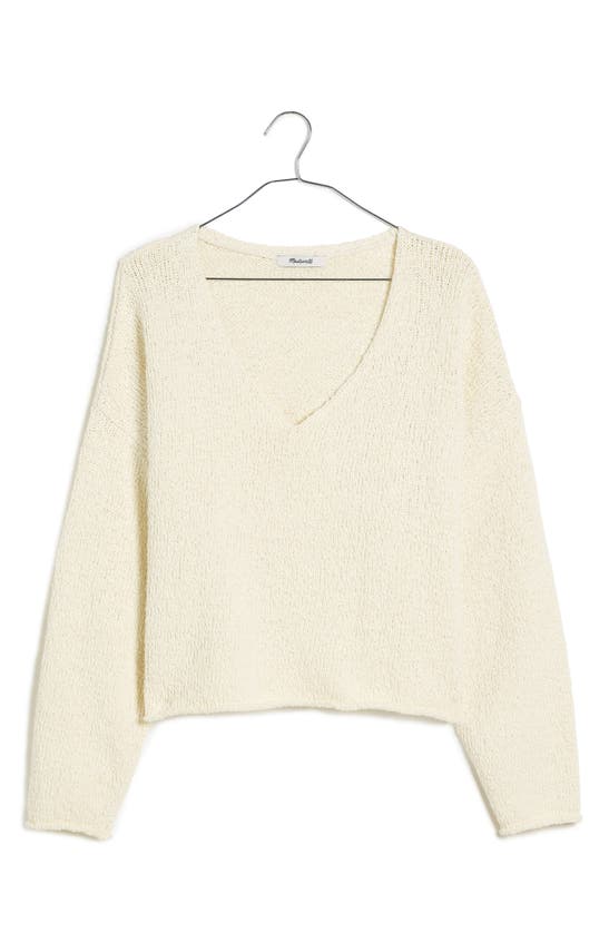 Shop Madewell Slub Cotton V-neck Sweater In Bright Ivory