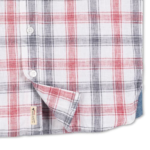 Shop Hope & Henry Baby Boys' Linen Short Sleeve Shirt With Side Vent, Infant In Americana Check