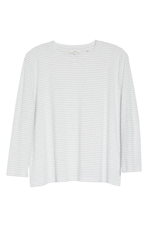 Vince Neppy Stripe Cotton & Linen Crewneck Top In Off White/hydrangea