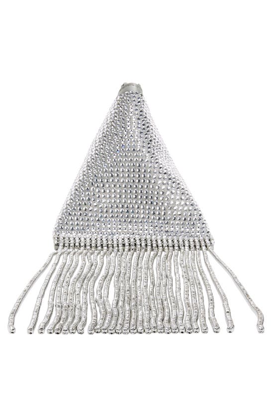 Shop Stella Mccartney Crystal Fringe Satin Triangle Pouch In Silver