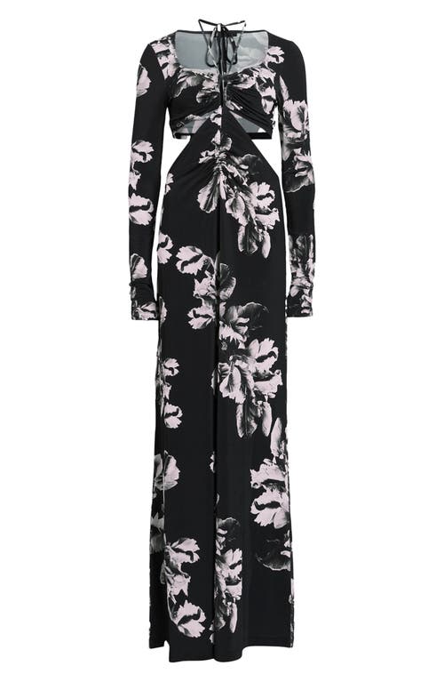 Shop Allsaints Cynthia Floral Cutout Long Sleeve Maxi Dress In Monica Black