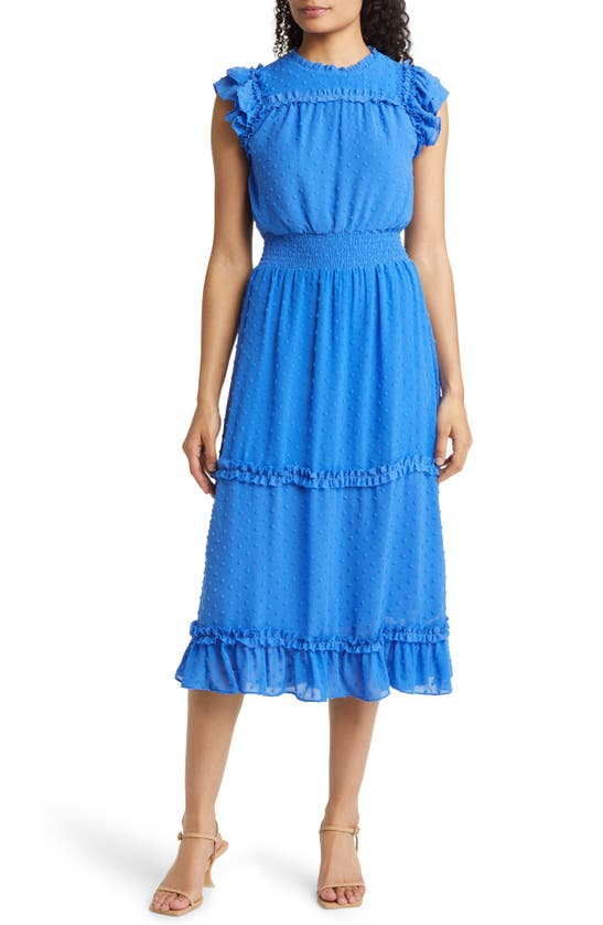 Cece Clip Dot Flutter Sleeve Midi Dress In Tropical Night ModeSens