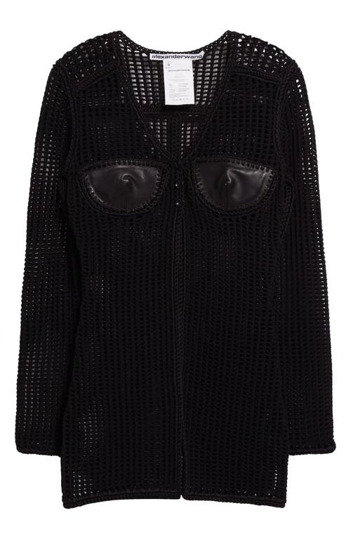 Leather Bustier Crochet Cardigan in Black