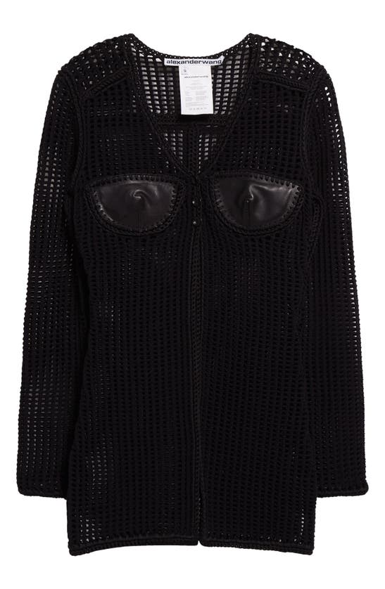 Shop Alexander Wang Leather Bustier Crochet Cardigan In Black