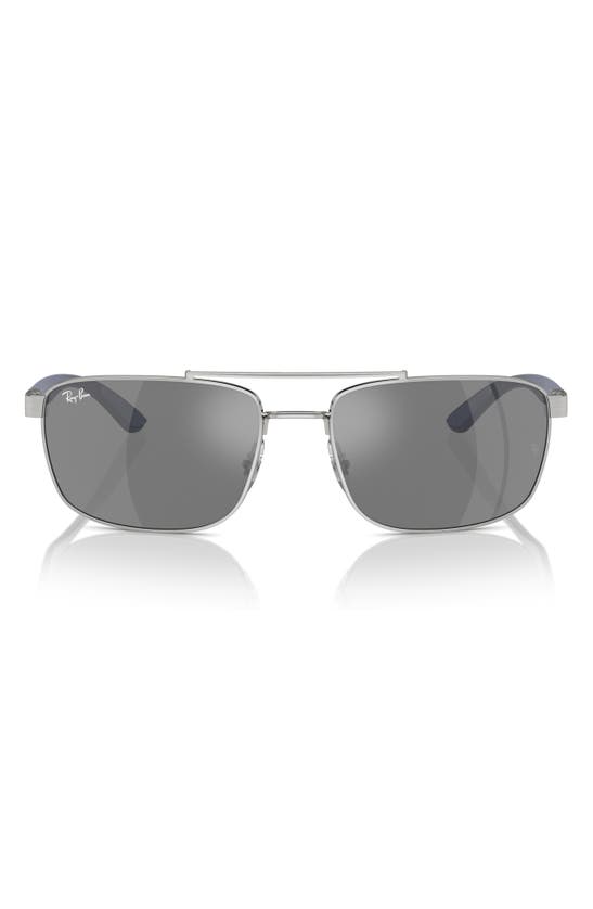 Ray Ban 60mm Rectangular Sunglasses In Silver