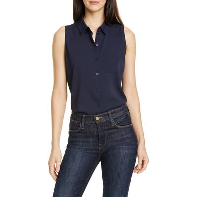 Nordstrom Signature Sleeveless Stretch Silk Shirt, Blue