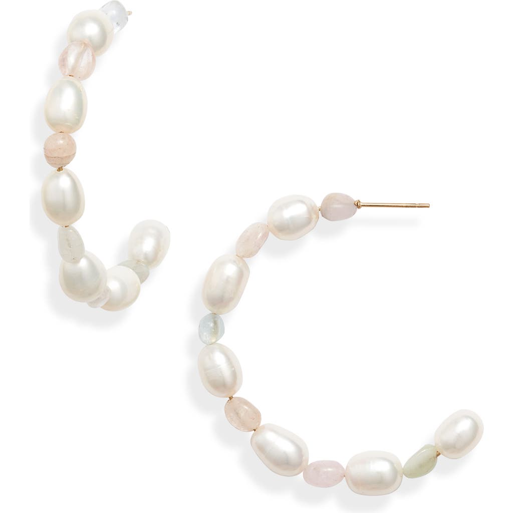 Knotty Imitation Pearl Hoop Earrings In White