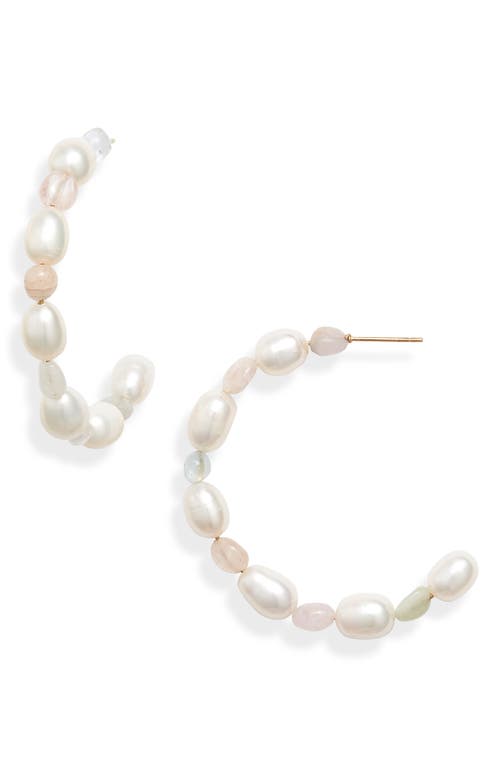 Shop Knotty Imitation Pearl Hoop Earrings In White/rainbow