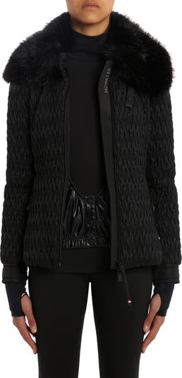 Plantrey Pleated Belted Down Jacket with Removable Faux Fur Collar