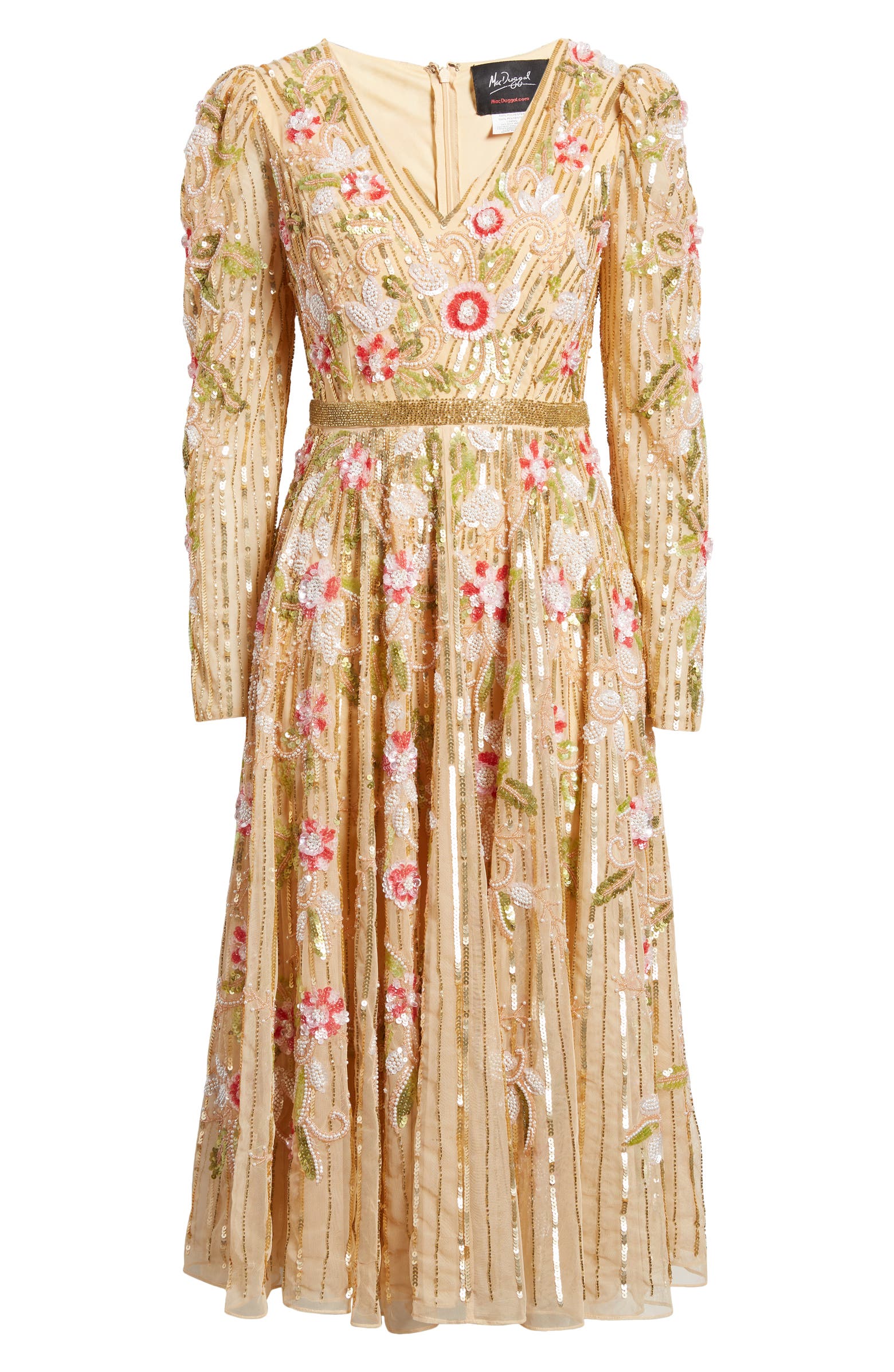 Mac Duggal Floral Sequin Long Sleeve Midi Dress | Nordstrom