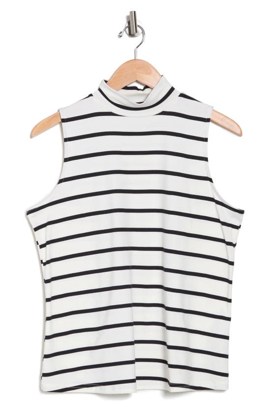 By Design Mock-neck Sleeveless Blouse In White Black Stripe