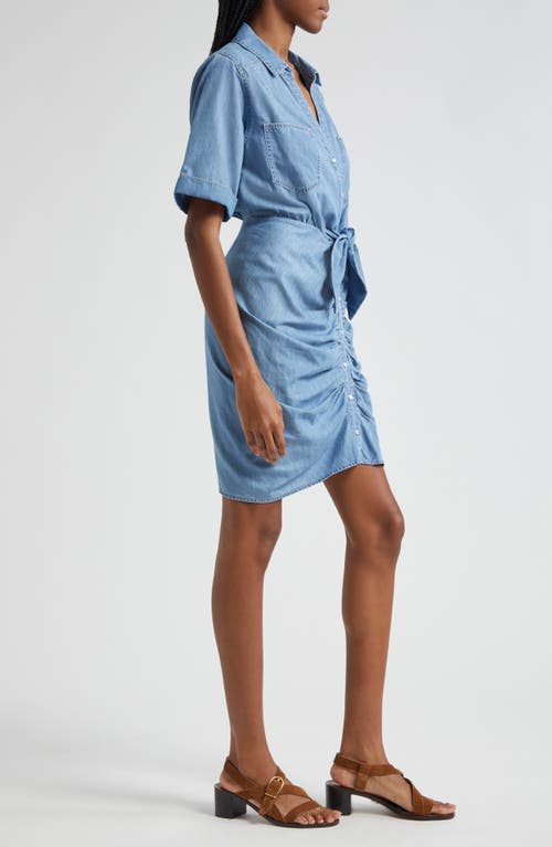 Shop Veronica Beard Hensley Ruched Detail Cotton Blend Shirtdress In Iceberg