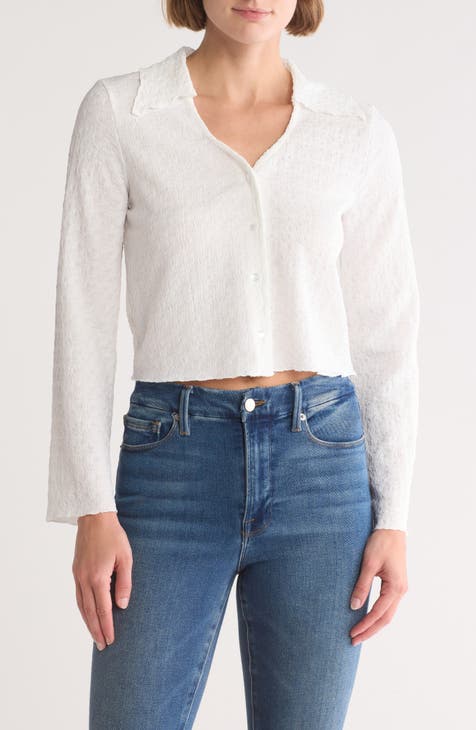 Stretch Cotton V-Neck Collar Button Down Top