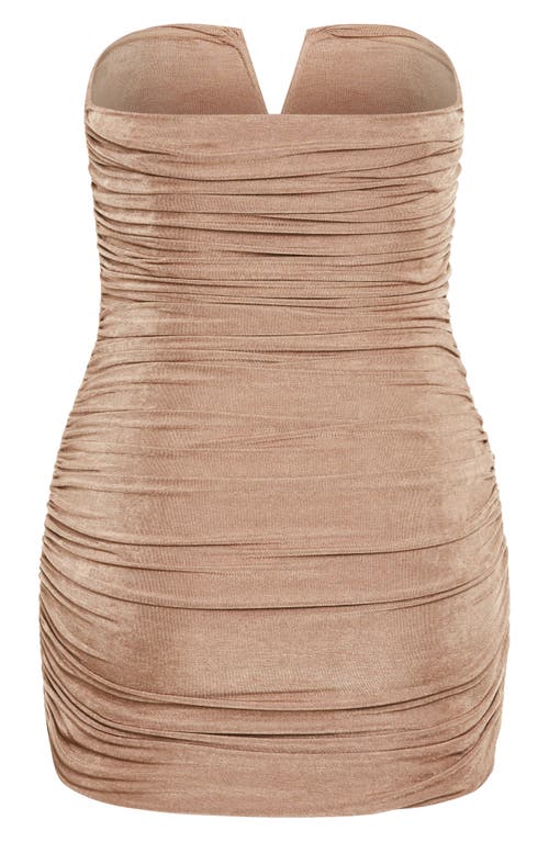 City Chic Kali Strapless Ruched Minidress In Mocha