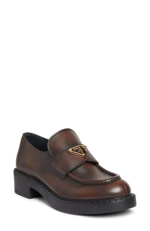 Shop Prada Moc Toe Loafer In Moro