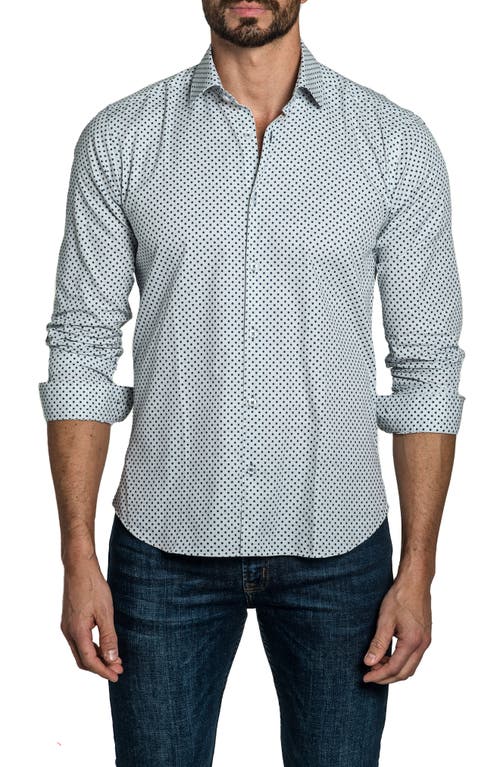 Jared Lang Trim Fit Dot Print Cotton Button-Up Shirt in Grey