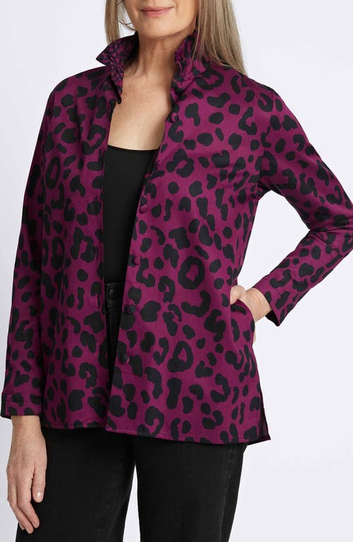 Foxcroft Carolina Animal Print Cotton Sateen Button-up Shirt In Plum/black