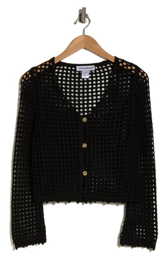 Cotton Emporium Crochet Cotton Blend Cardigan In Black