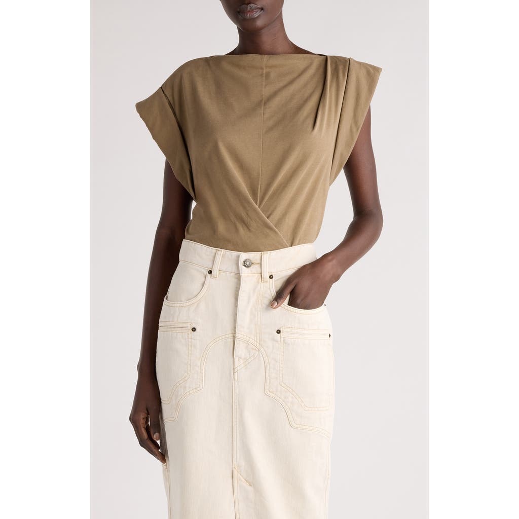 Isabel Marant Maisan Draped Asymmetric Cotton T-shirt In Light Khaki