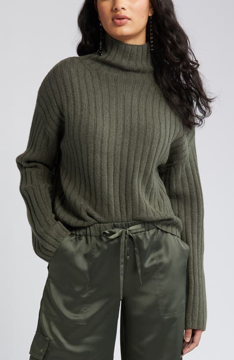 Women's Cotton Blend Rib Funnel Neck Sweater