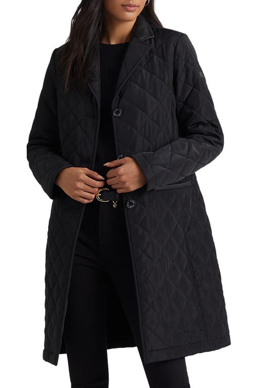 Lauren Ralph Lauren Faux Leather Trim Longline Quilted Jacket in Black