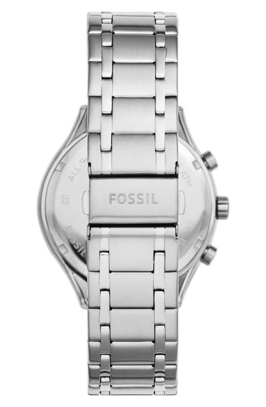 Shop Fossil Fenmore Three-hand Quartz Stainless Steel Bracelet Watch, 44mm In Silver/blue