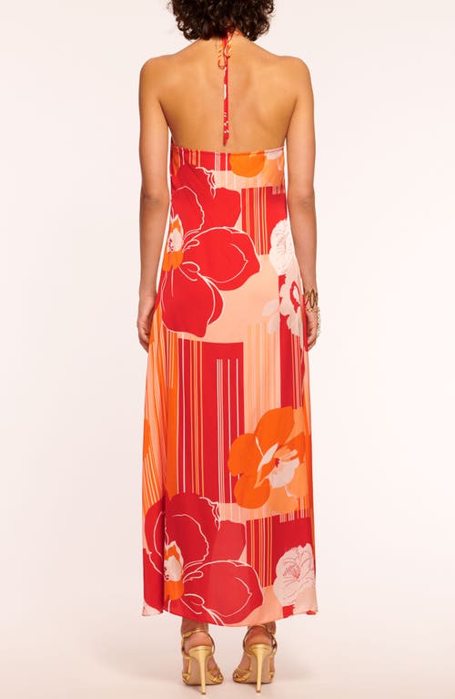 Shop Ramy Brook Jeanette Floral Ruffle Detail Satin Slipdress In Flame Amore