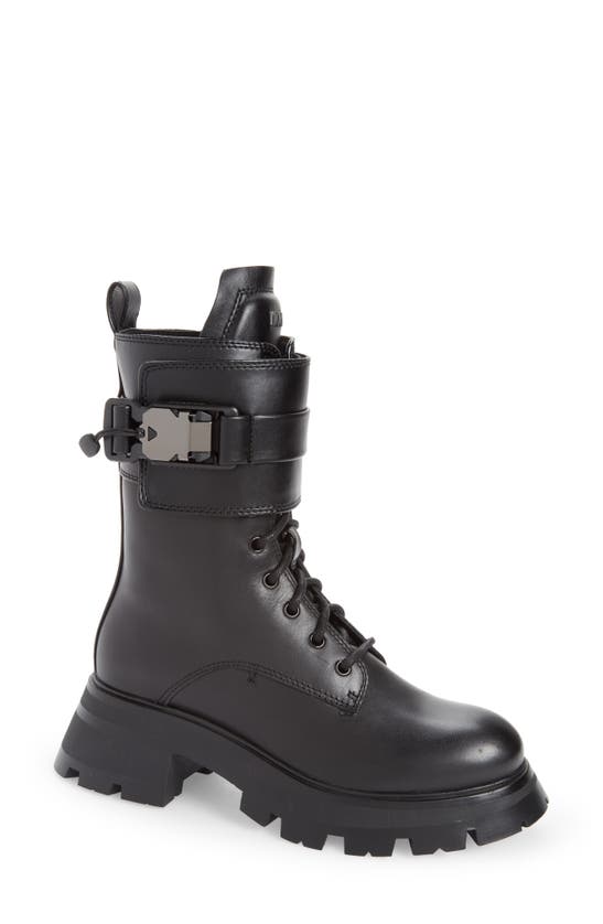 Dkny Bart Womens Faux Leather Lugged Sole Combat & Lace-up Boots In Black