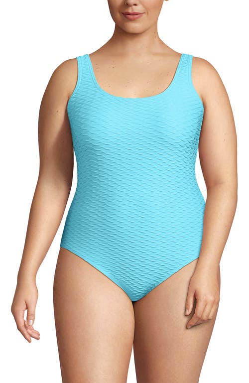 Shop Lands' End Plus Size Chlorine Resistant Texture High Leg Soft Cup Tugless One Piece Swimsuit In River Mist