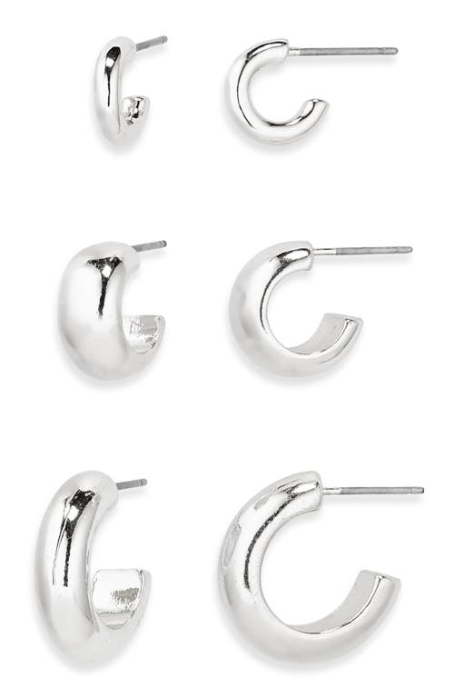 Shop Bp. Set Of 3 Puffed Huggie Hoop Earrings In Rhodium