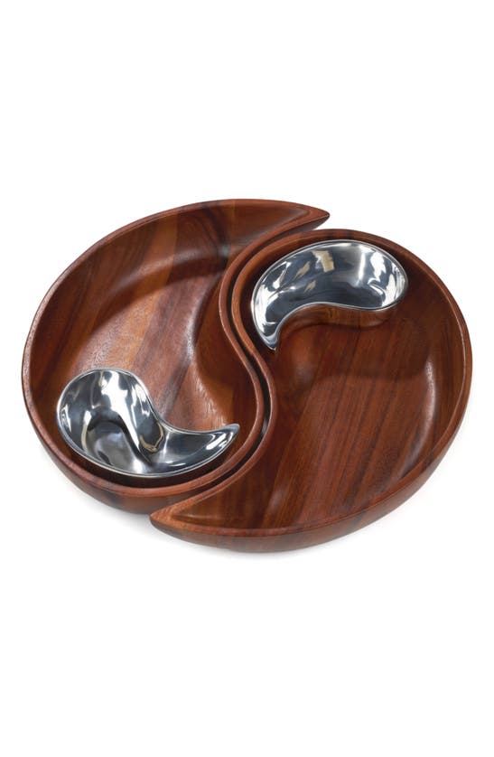 Nambe Yin Yang Chip And Dip Set, 4 Pieces In Brown