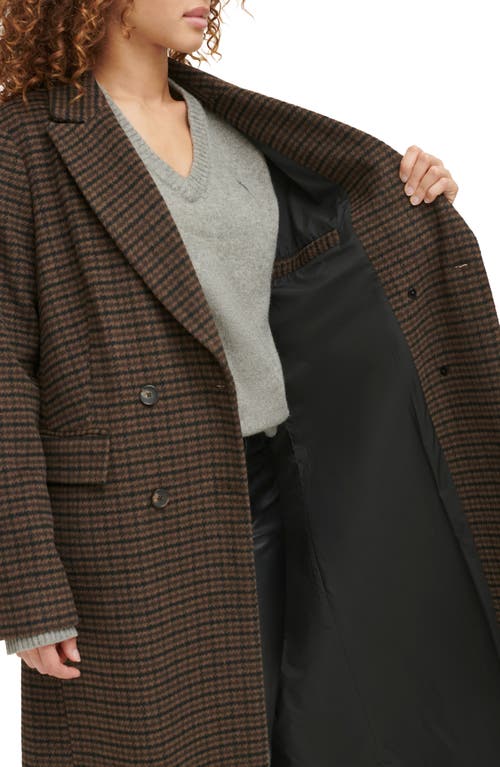 Shop Levi's Houndstooth Check Double Breasted Long Coat In Black/sealbrown/dune Hndstth