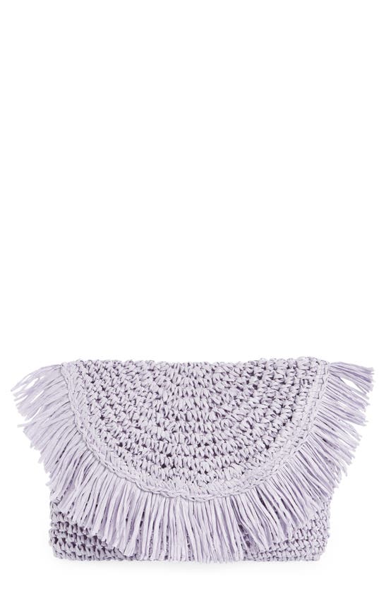 Btb Los Angeles Riley Fringe Straw Clutch Bag In Lilac