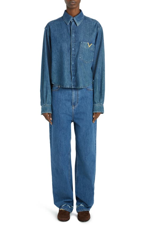 Valentino Garavani Crop Denim Snap-Up Shirt Medium Blue at Nordstrom, Us