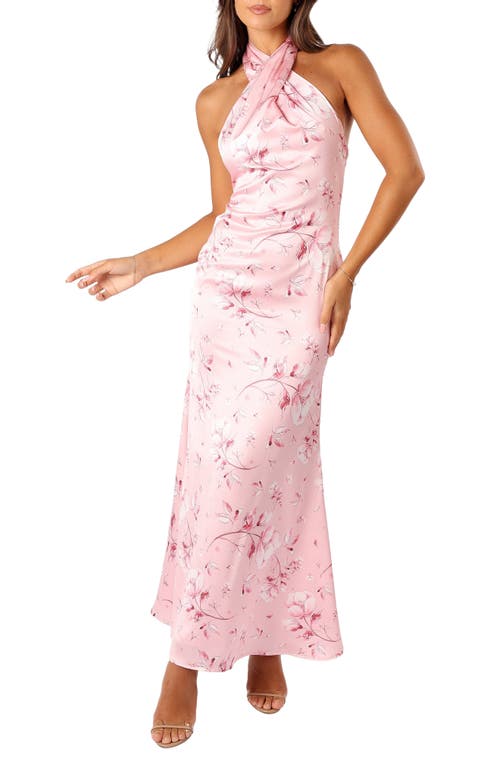 Mila Floral Print Halter Dress in Pink Floral